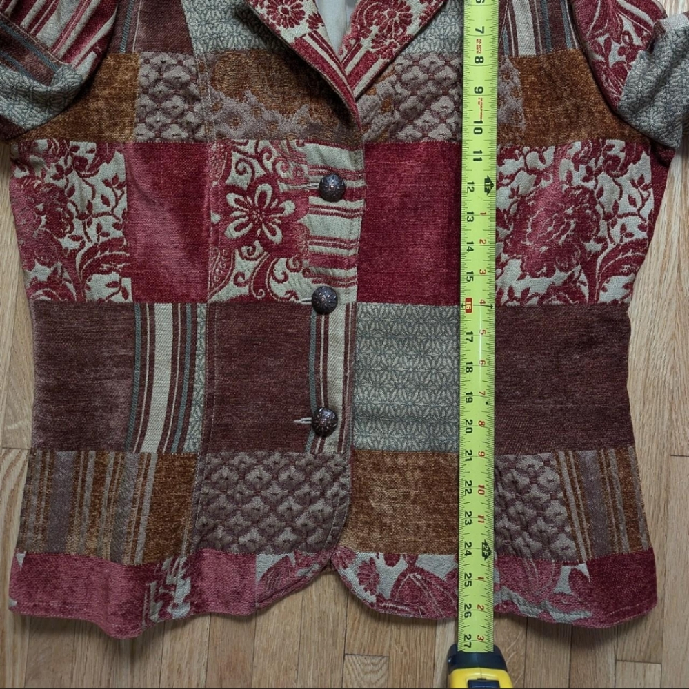 Vintage Elcc Patchwork Tapestry Blazer Burgundy B… - image 4